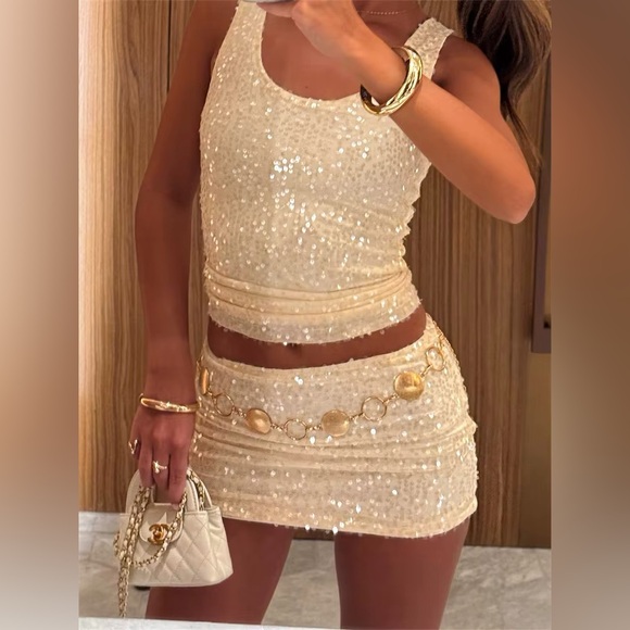 no brand Dresses & Skirts - Champagne Sequin Two-Piece Glam Set